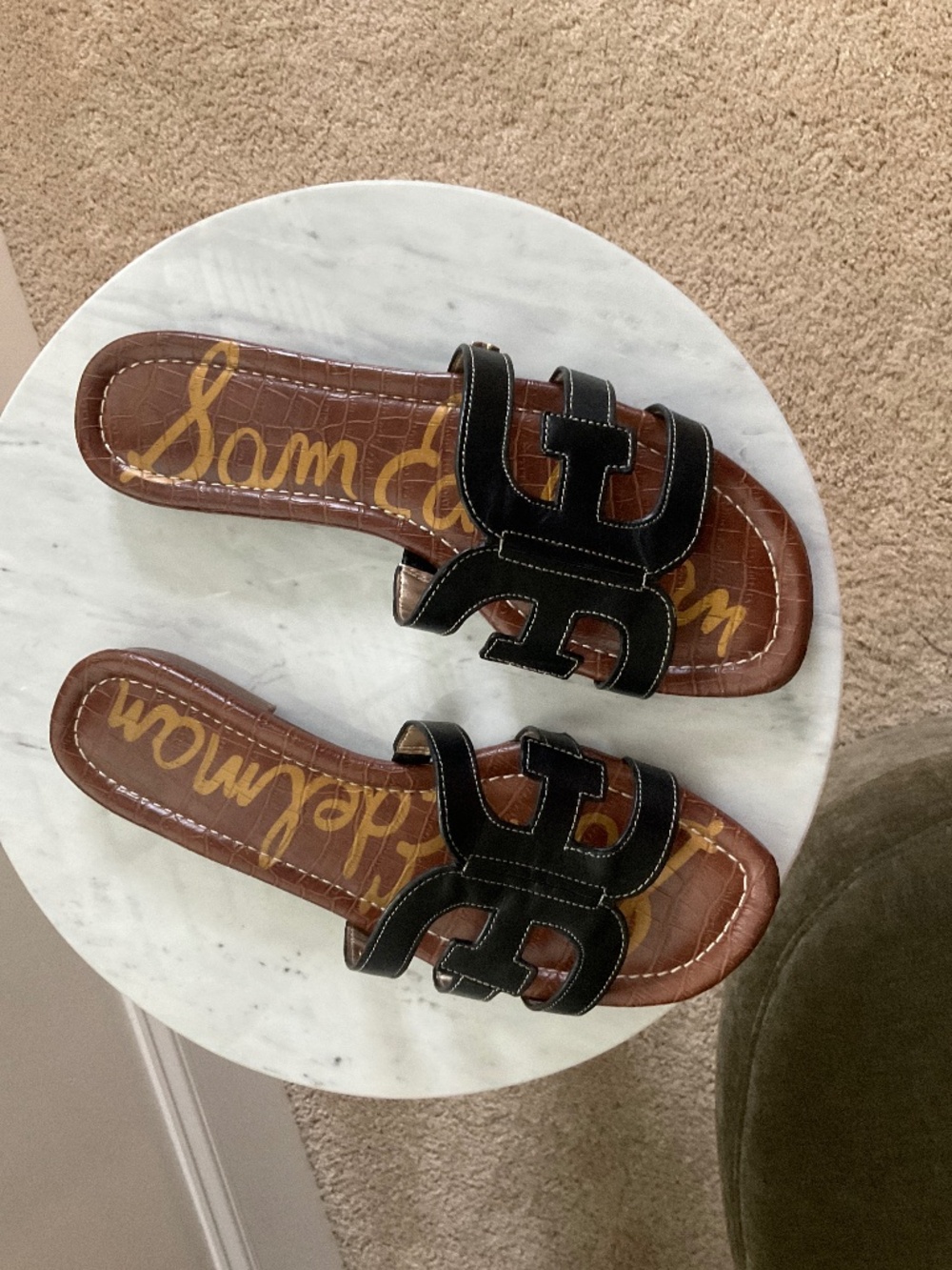 Sam Edelman Bay Slides Black Leather Size 9